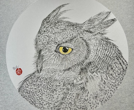 ミミズクさんのペン画イラストを描きます 限定3名様特別価格。繊細な羽根の表現をお楽しみください！ イメージ2