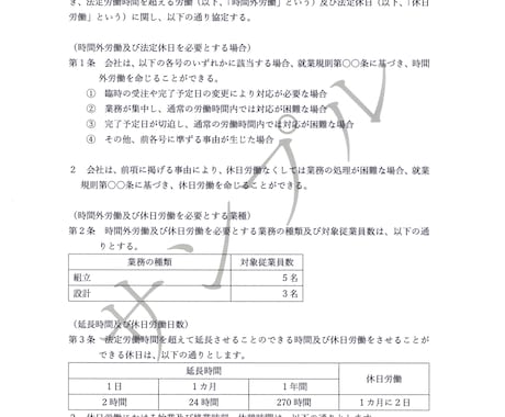 時間外・休日労働に関わる協定（36協定）作成します 36協定を締結・届出をしない残業・休日労働は労基法に違反です イメージ2