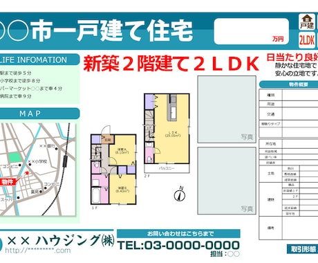 不動産向けマイソク作成します 写真・地図入りの募集図面（マイソク図面）をデザインします。 イメージ1