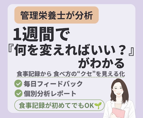 管理栄養士が1週間の食事記録を分析します ✦体重が動き出す!キレイになれる食習慣のヒントを見つける✦ イメージ1