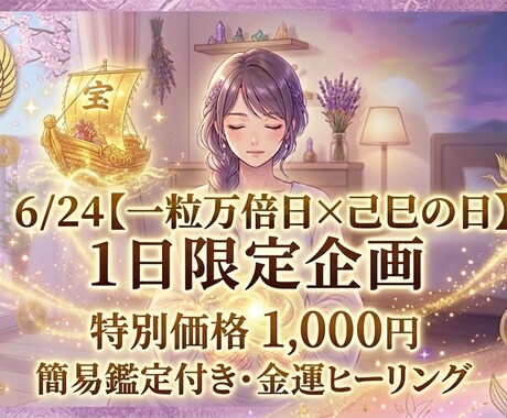 一粒万倍日×己巳の日◆金運ヒーリング鑑定を行います 【6月24日23時迄】弁財天の大吉日に届けるエネルギーワーク イメージ1