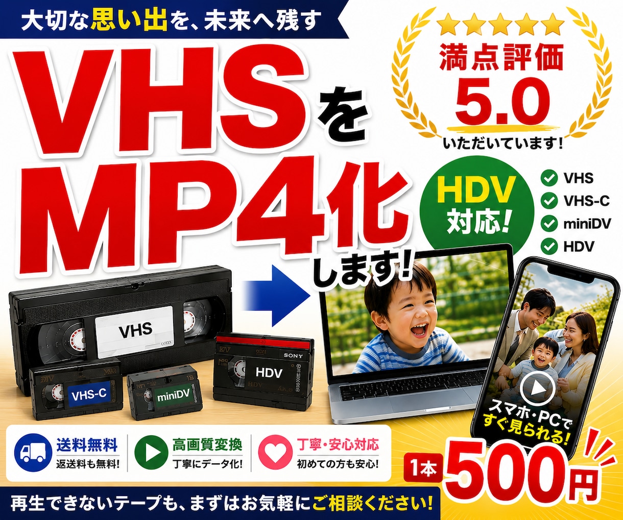 VHS・miniDV等のテープをMP4へ変換します VHS・VHS-C・miniDVに対応！只今１本500円！ イメージ1