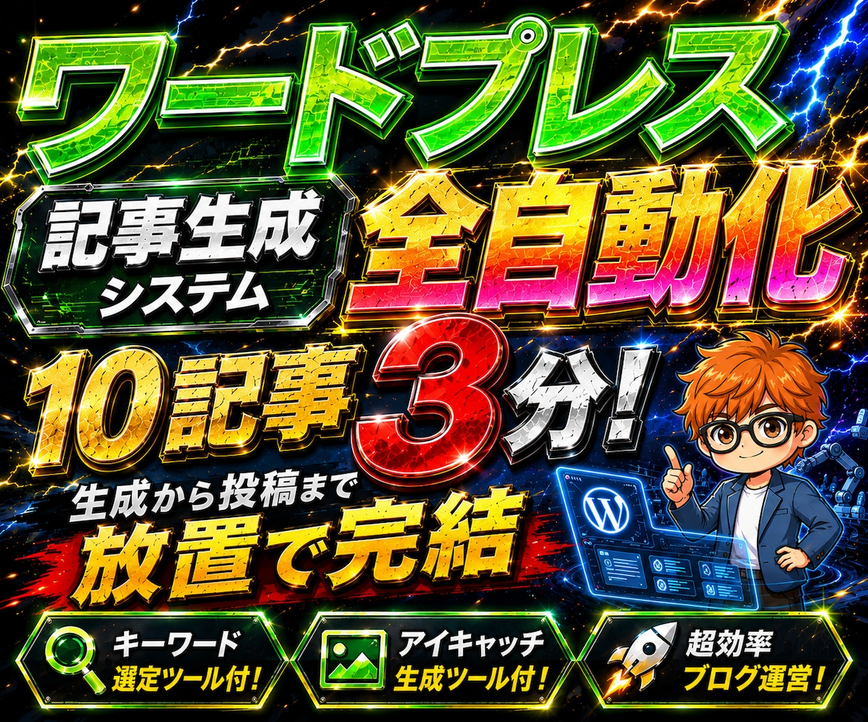 2大特典付！ワードプレス全自動化システム提供します 10記事3分！生成から投稿まで放置で完結する全自動システム イメージ1