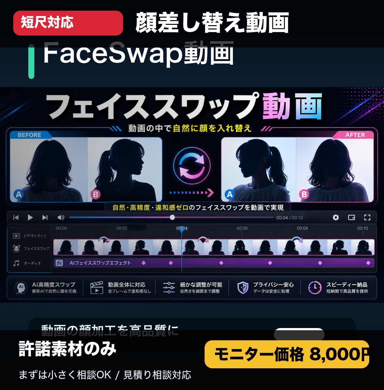 許諾済み素材で顔差し替え動画を作成します 本人素材だけで短尺フェイススワップ動画を作成 イメージ1