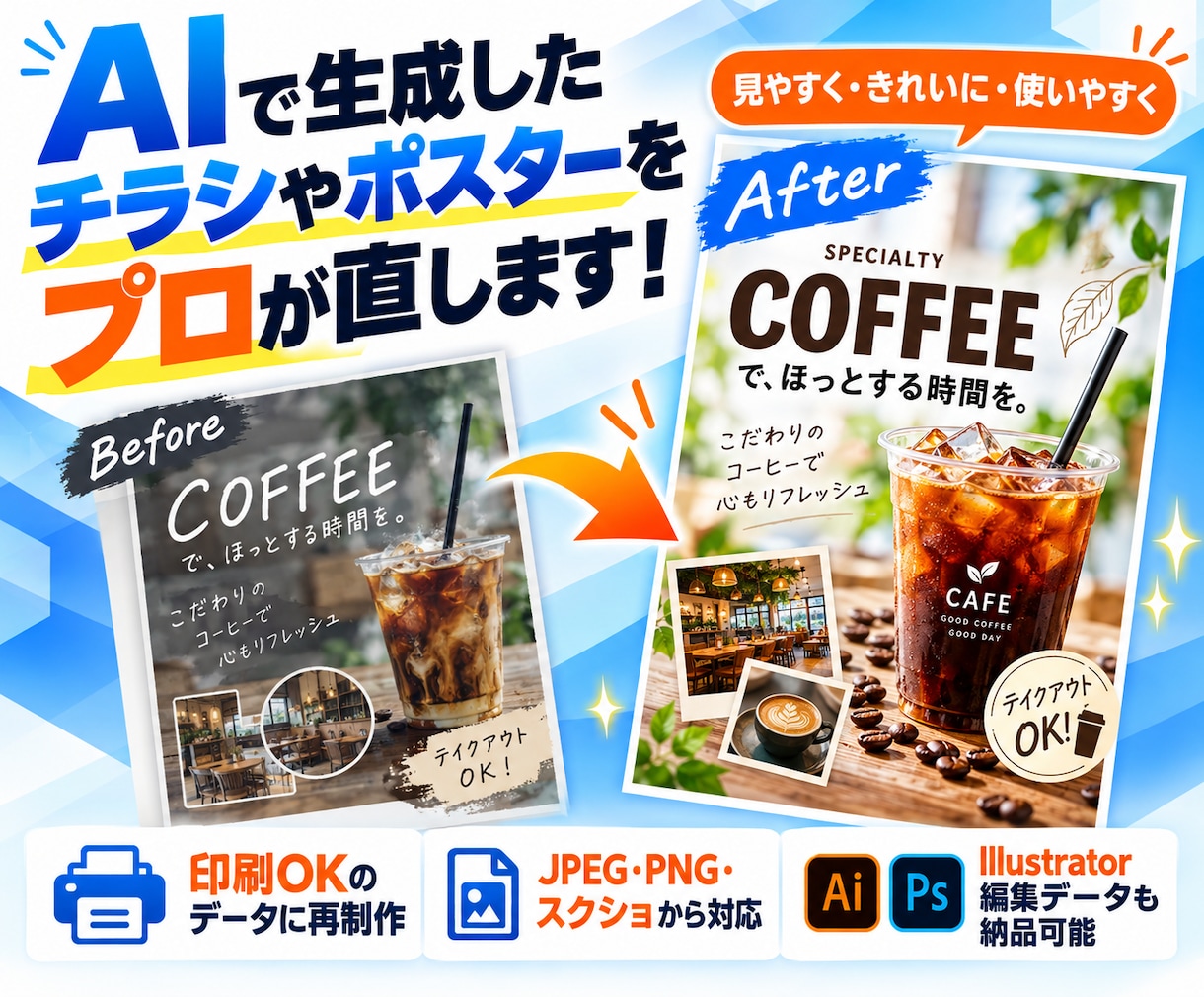 AIで生成したチラシやポスターをプロが直します AI生成画像をプロの手で使えるデータに修正します イメージ1