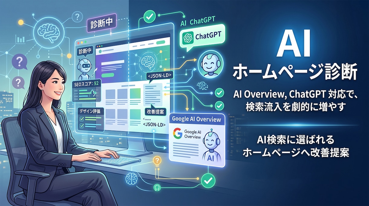 AI×Web制作25年以上の視点で本気診断します デザイン以外にも集客・SEO・AI検索・導線まで徹底チェック イメージ1