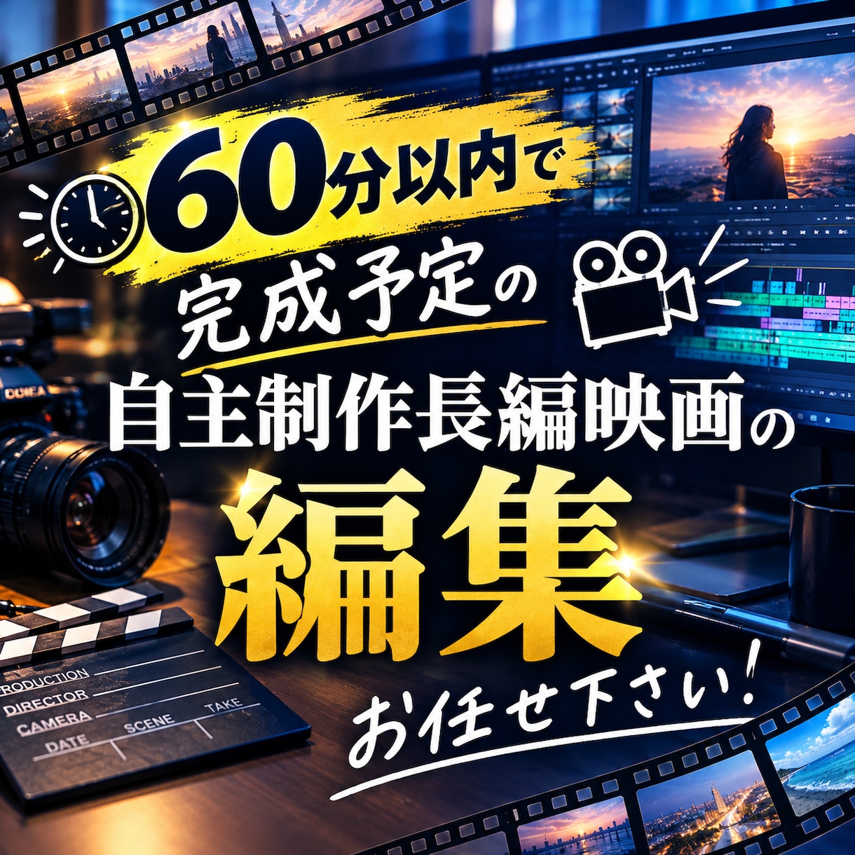60分以内の自主制作、長編映画を編集します ２回まで修正OK！ギガファイル便にて、MP4で納品！ イメージ1