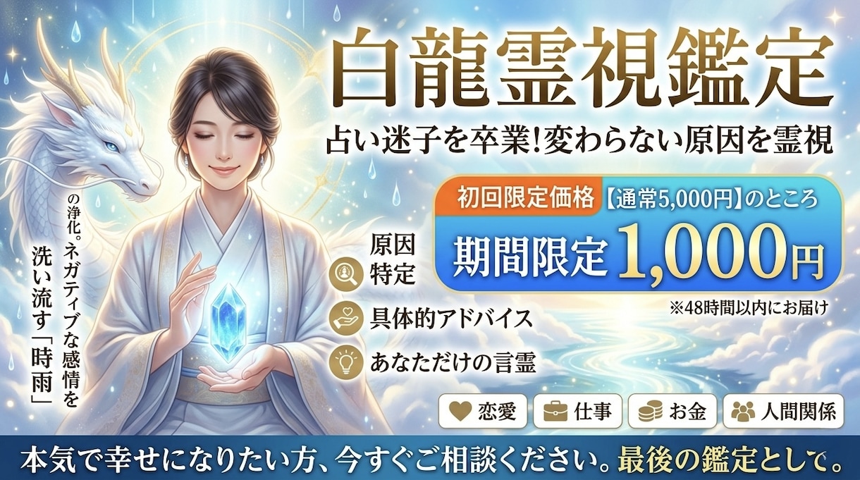何度占っても変わらない原因を霊視します 初回限定｜白龍波動霊視で停滞・不安・願望成就の道筋を視ます イメージ1