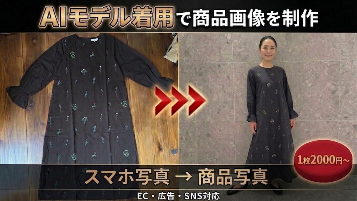 AIモデルで商品着用画像を作成します モデル撮影不要！｜低コストで高品質な商品着用画像を作成 イメージ1