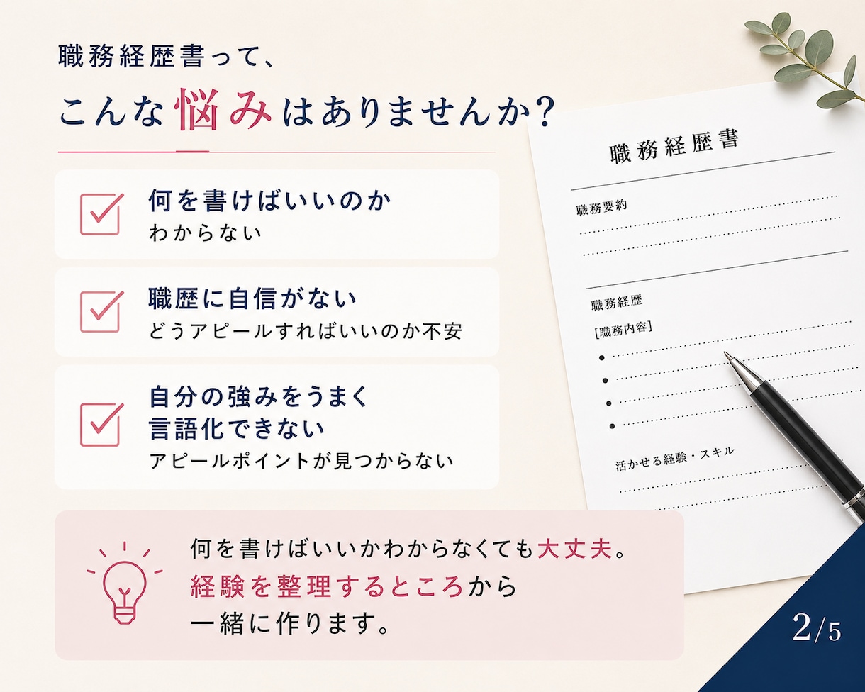 職務経歴書をゼロから作成します 「何を書けばいいかわからない」状態から作成します イメージ2