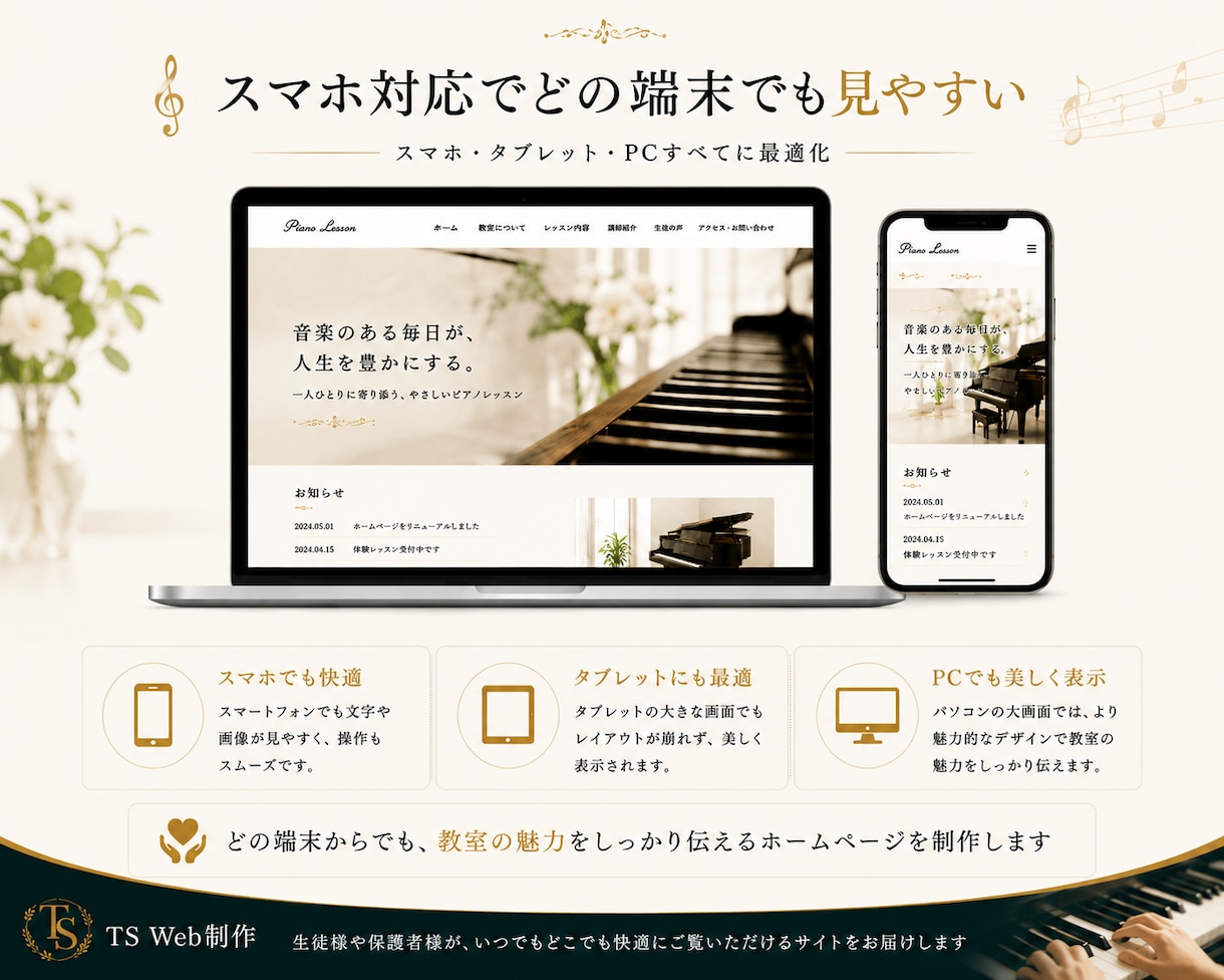 ピアノ教室専門｜体験申込につながるHP作ります 教室の雰囲気が伝わり体験申込につながるHPに イメージ7
