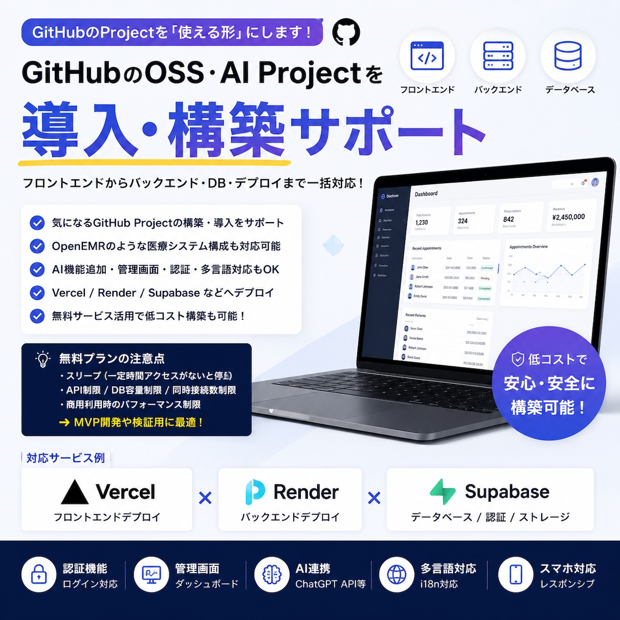 GitHubのOSS導入支援します フロント〜DBまで構築対応可能 イメージ1