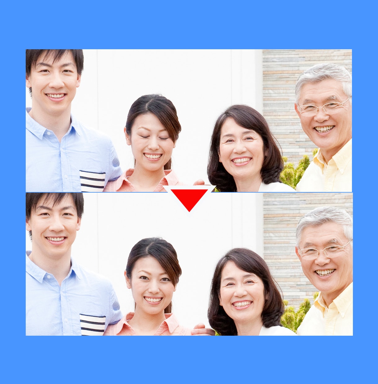 目つぶりの集合写真を直します 見積時に修正案を提示しますので安心してご購入いただけます イメージ1