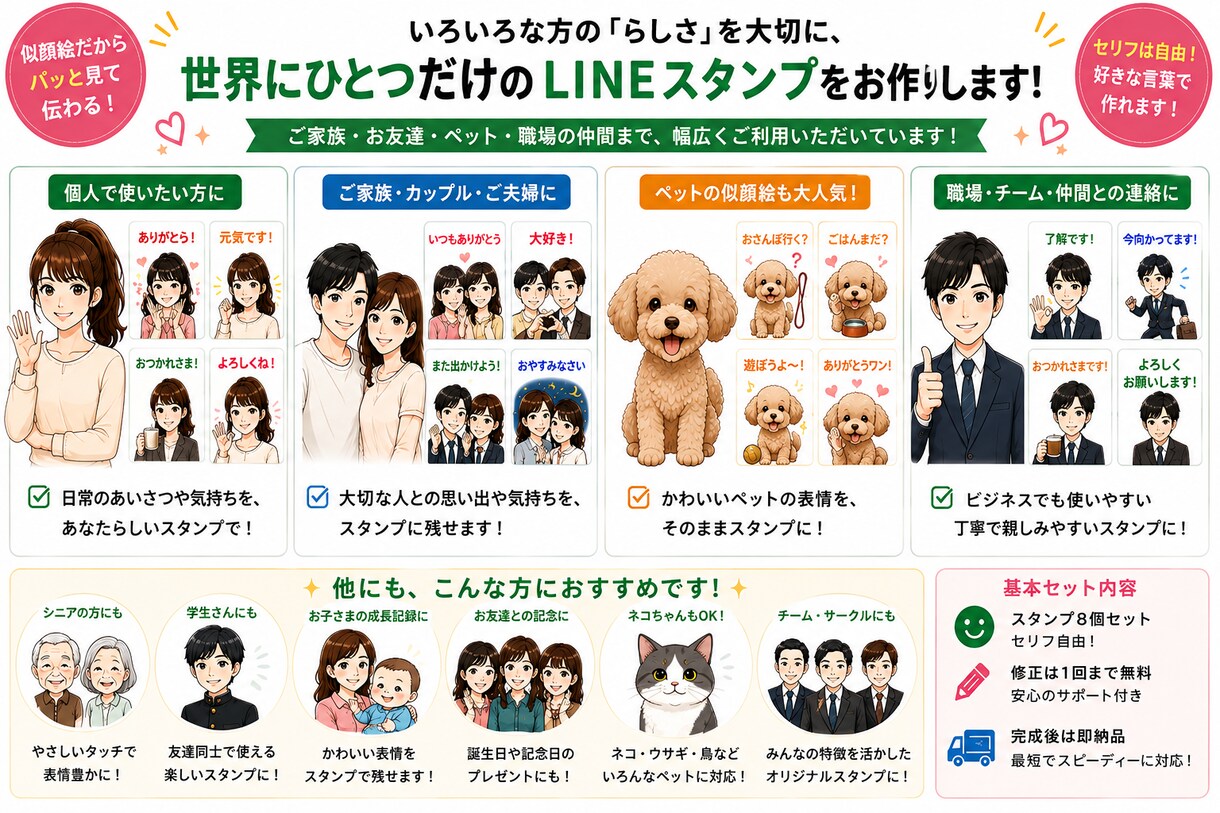 お写真を似顔絵風LINEスタンプに加工します 写真を送るだけ♪本人らしさを残した8個セット イメージ4