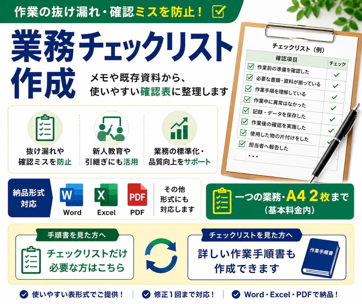 業務の抜け漏れを防ぐチェック表を作成します メモや作業内容を使いやすい確認表に整理します イメージ1
