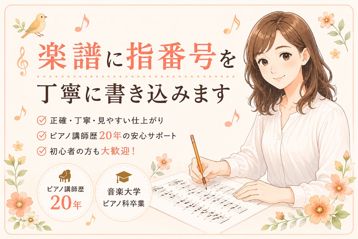 ピアノ楽譜に弾きやすい指番号を書きます 音大卒・講師歴20年。弾きやすい指番号をご提案します イメージ1