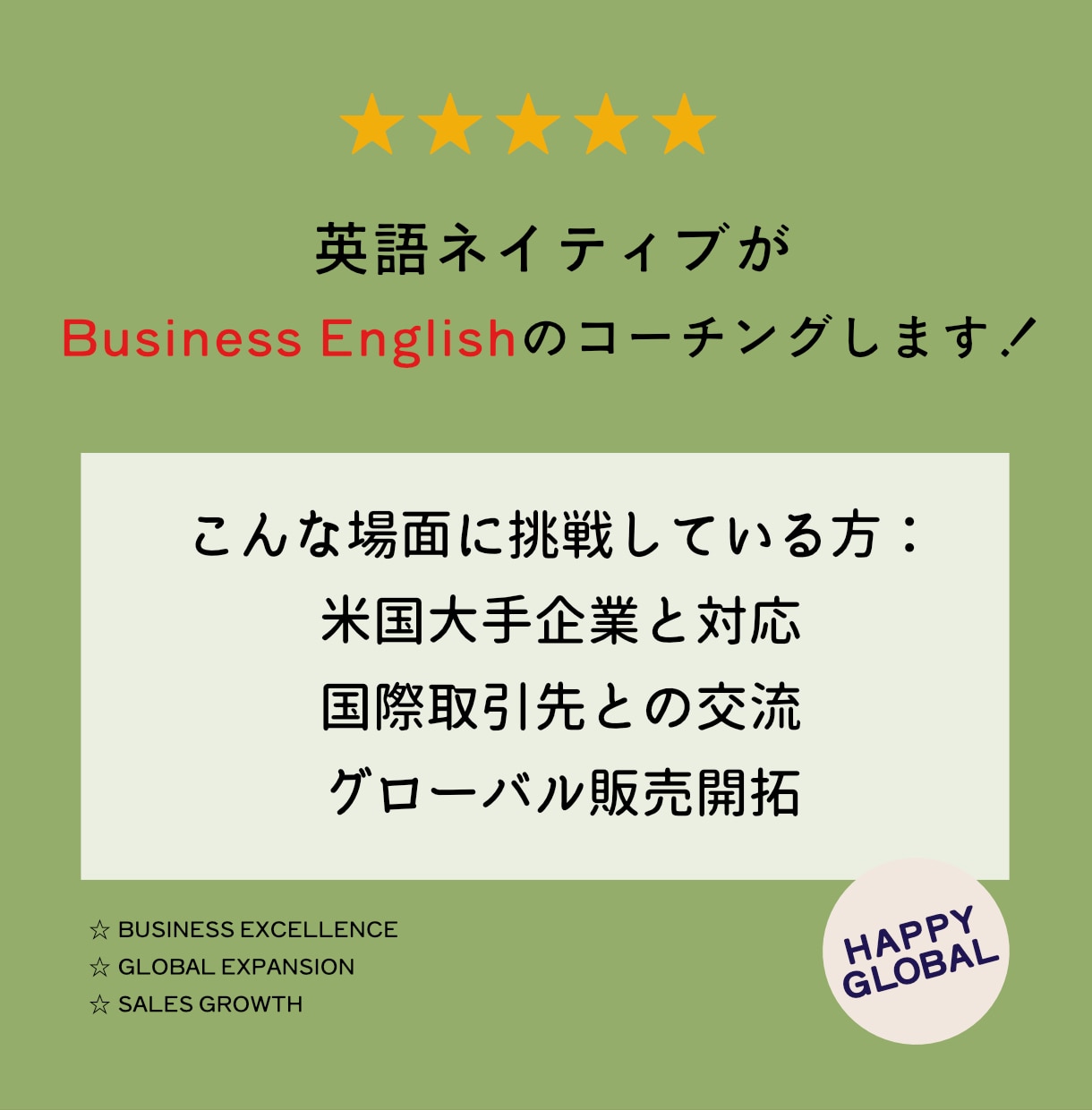ビジネス英語のコーチングします ☆米国ビジネス歴２０年の英語ネイティブがサポート！☆ イメージ1
