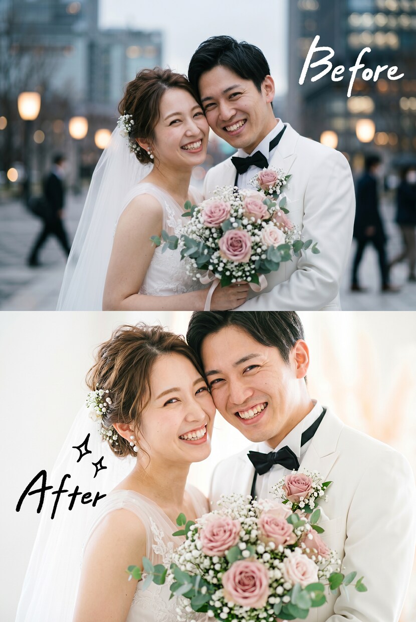 婚礼・前撮り【美的に♡リメイク】記念写真承ります ｜◆著名タレント多数撮影の実績◆レタッチ背景合成リメイク♪ イメージ2