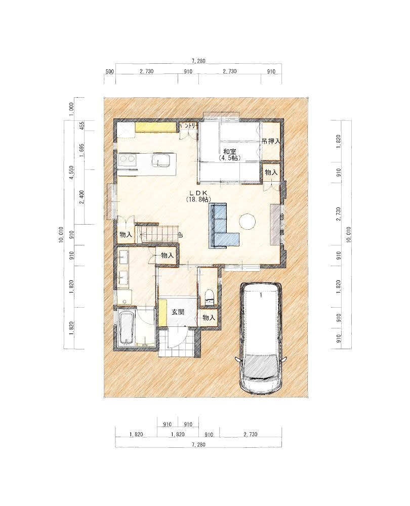 住宅の間取りプラン図面を手描き風に仕上げます 色付き図面で一生の思い出にしましょう。建築士が仕上げます。 イメージ1