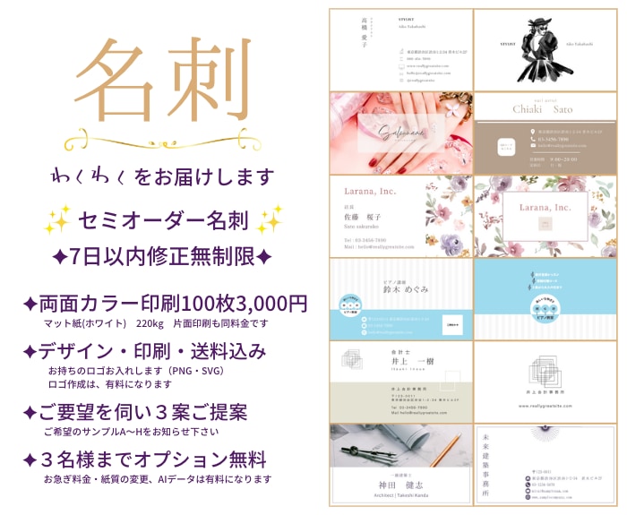 クールでおしゃれなわくわくするお名刺をお作りします 100枚両面カラー印刷にてお届けいたします。 イメージ2