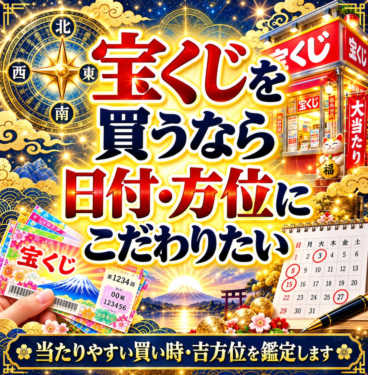 宝くじが当たりやすい買い時・吉方位を鑑定します 生年月日で購入に適した時期・吉方位の売り場選びをお伝えします イメージ1