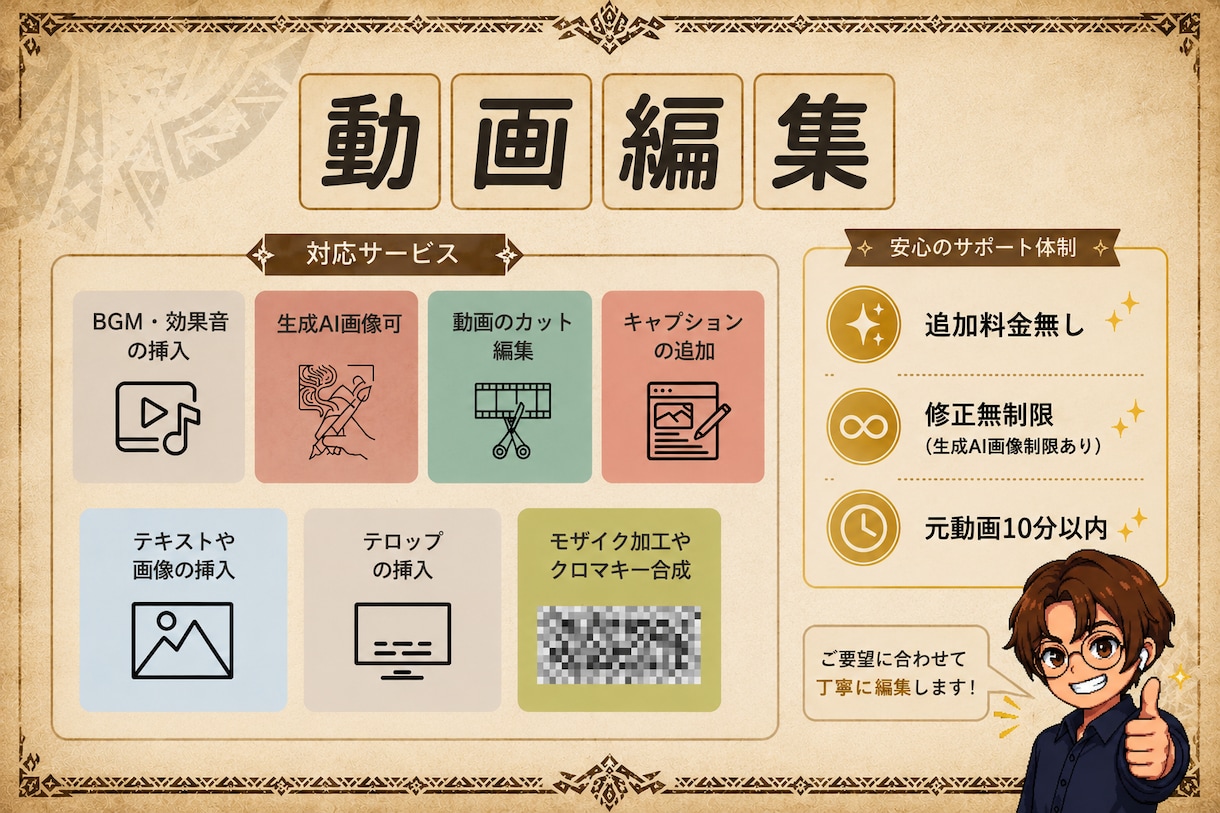 YouTube動画を編集します 基本的な動画編集可。詳しくは参考映像をご確認下さい。 イメージ1