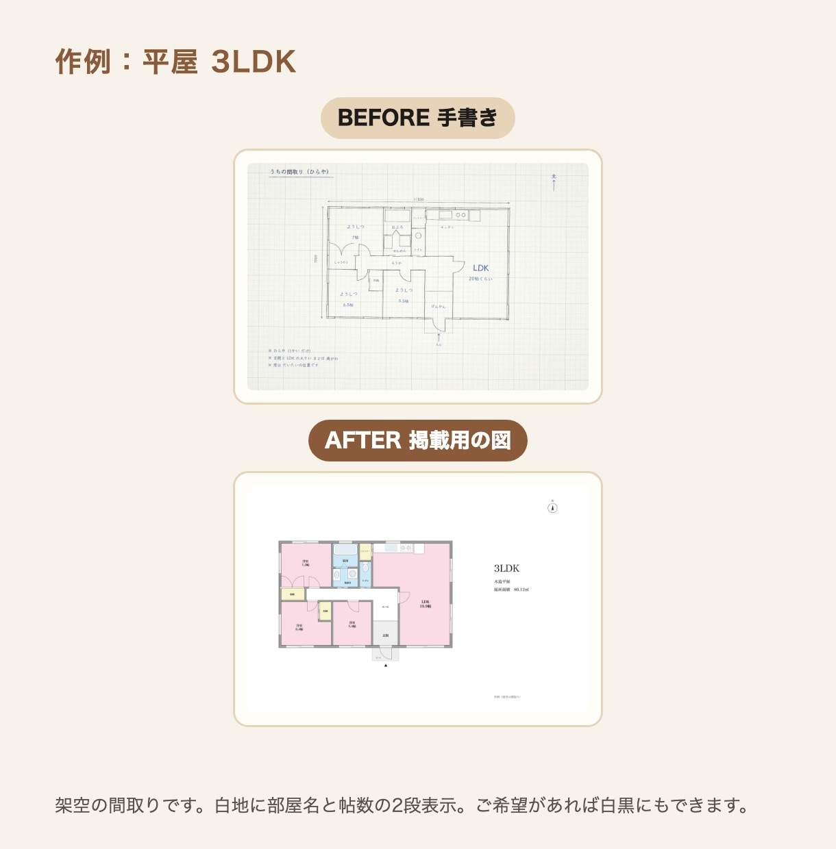 不動産広告・マイソク用の間取り図を作成します 【寸法・コンセント入りも選べる】手書き・古い図面OK イメージ5
