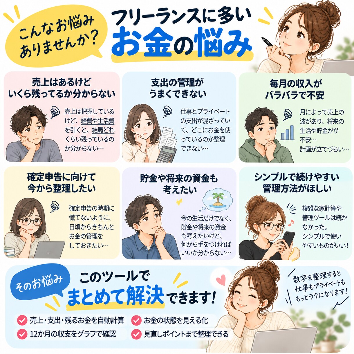 フリーランスのお金を見える化します 売上・支出・残るお金を12か月管理できます イメージ3