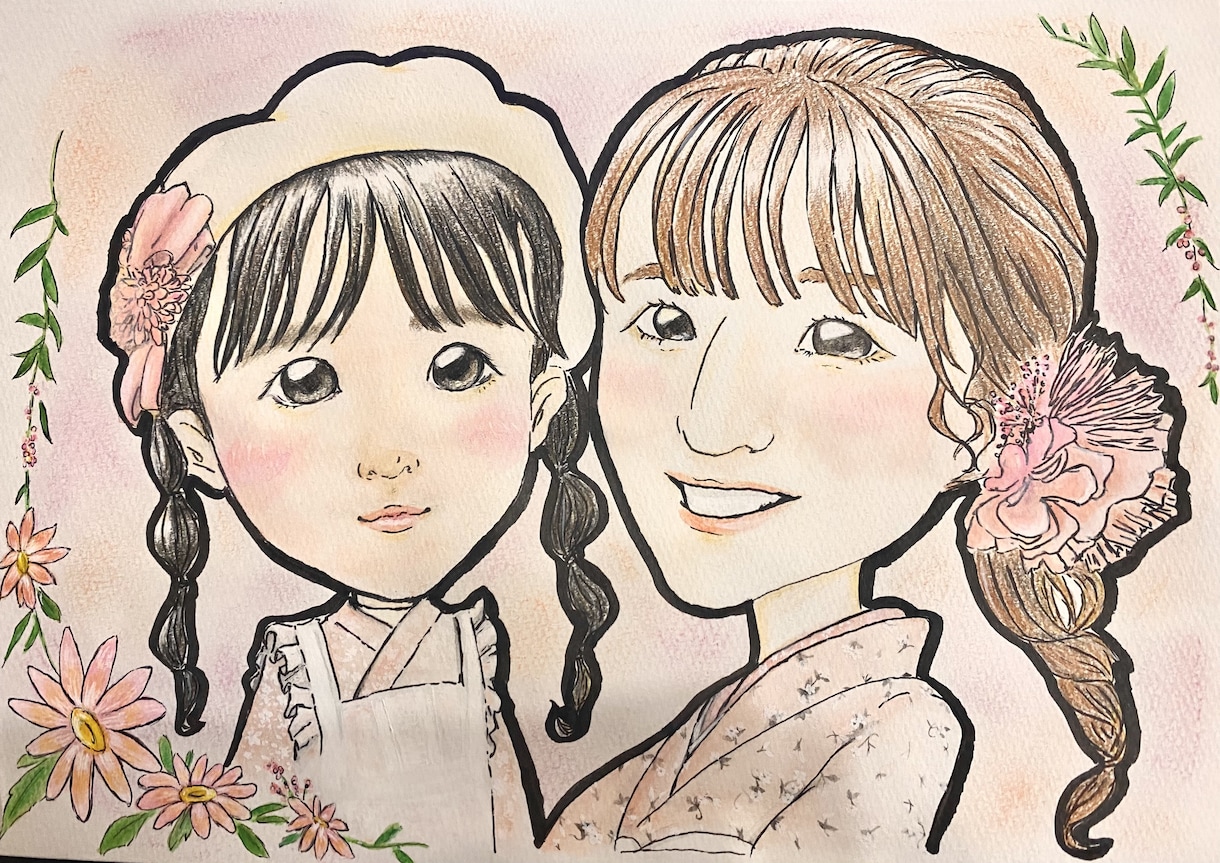 完全手描きのくっきりデフォルメ似顔絵描きます 思わず笑顔になるほっこり水彩似顔絵 イメージ2