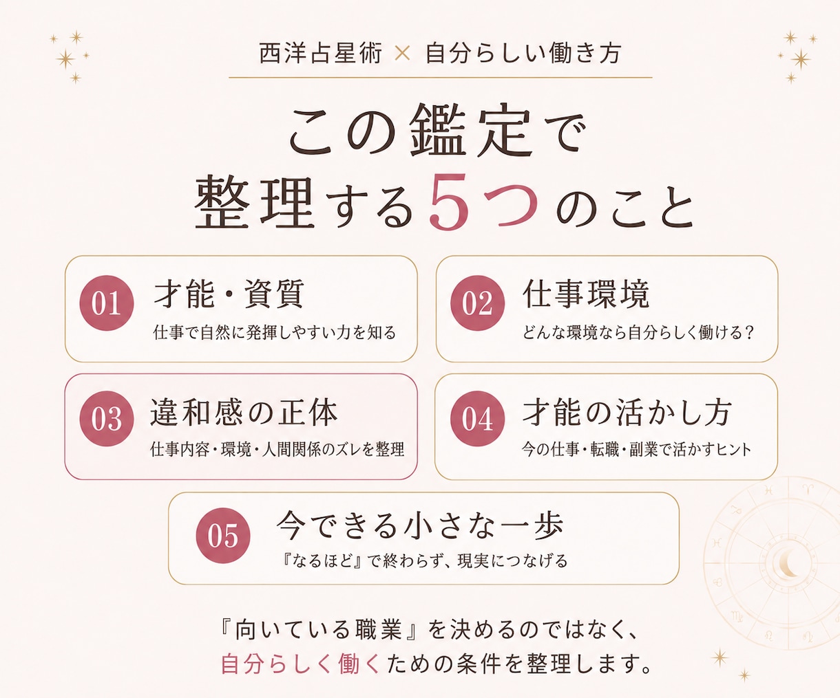 好きがなくても自分に合う働き方を星から整理します 天職だけじゃない。心地よく働ける条件を西洋占星術で整理します イメージ2
