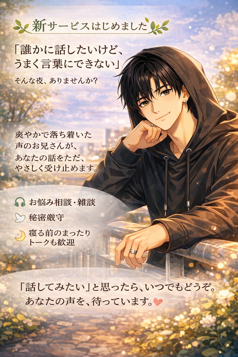 いつも頑張ってるあなたを癒します 今日、僕の声に甘えてみませんか何者でもないだから寄り添えます イメージ1
