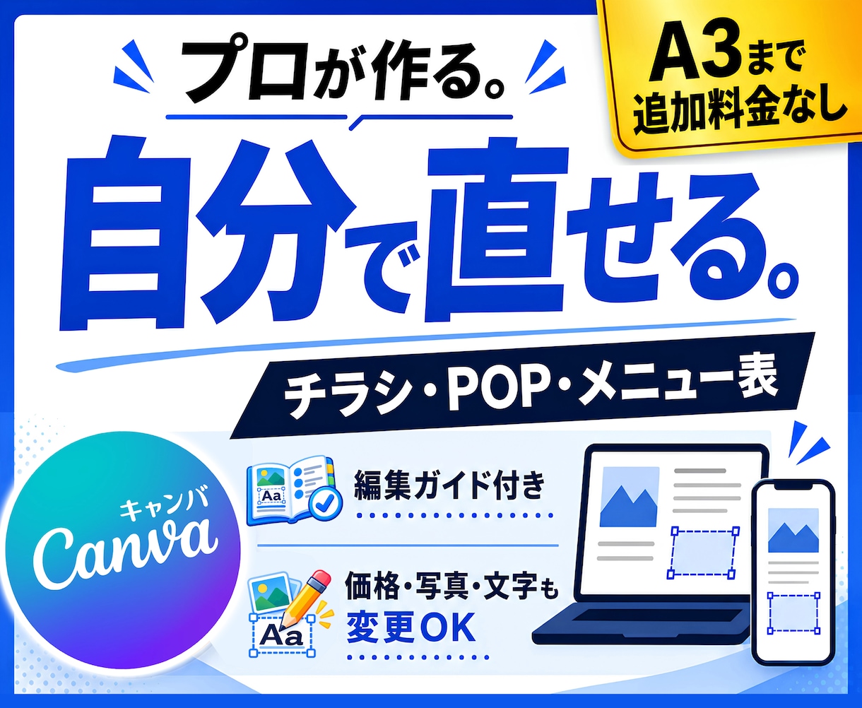 チラシ・POP・メニュー表をCANVAで作成します 業種問わず、1ページ完結のものならなんでも対応！ イメージ1