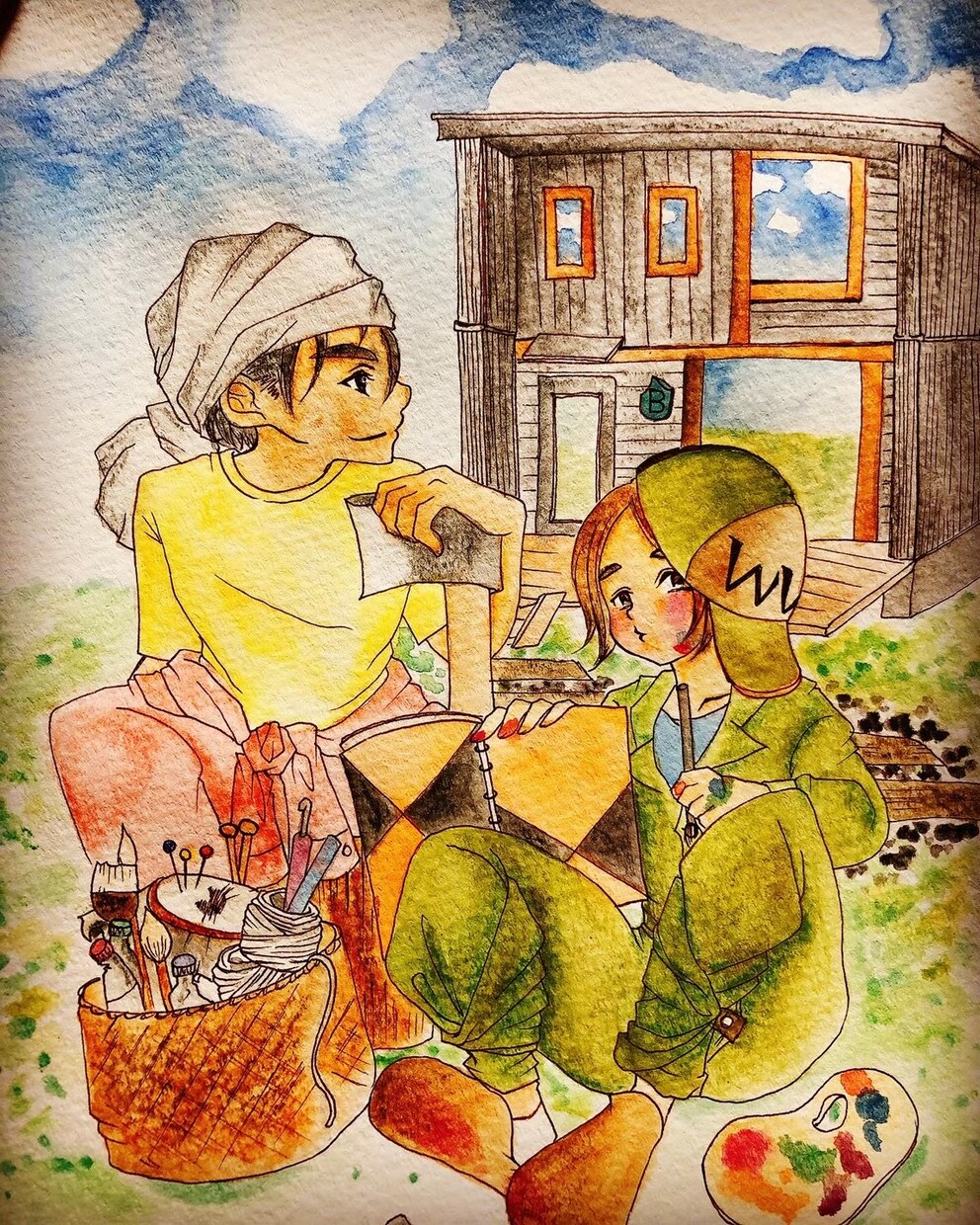 漫画風似顔絵❇︎漫画扉絵みたいな似顔絵提供します 大切な場所で大事な道具や物に囲まれた似顔絵イラスト イメージ3