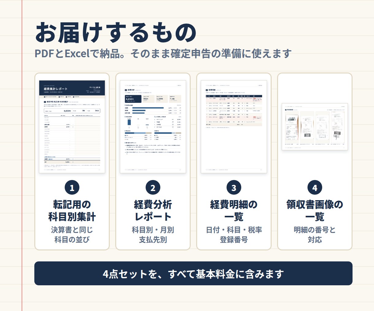 領収書まるごと経費集計します 写真を送るだけ。確定申告にそのまま使える集計表でお届けします イメージ2