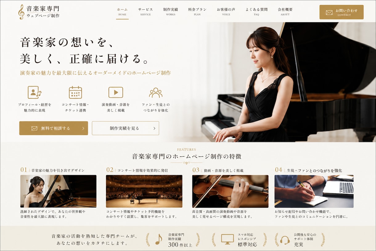 音楽家の洗練されたHP･Webサイトを制作します 専門用語がそのまま通じる！魅力を伝える音楽家専門HP制作 イメージ1