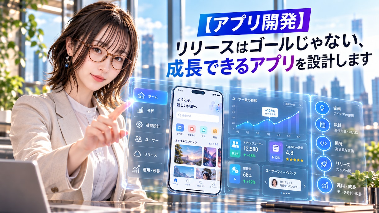 成長を見据えたスマホアプリを設計・開発しますます リリース後の機能追加や改善も考え、長く育てられる設計へ イメージ1