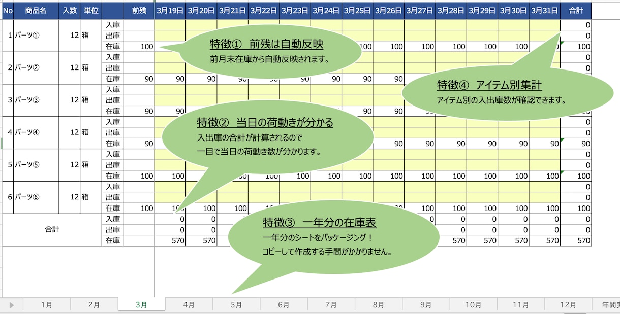 在庫管理でお困りの方。在庫表作成致します Excel、Numbersで在庫表作成致します。ご相談下さい イメージ3