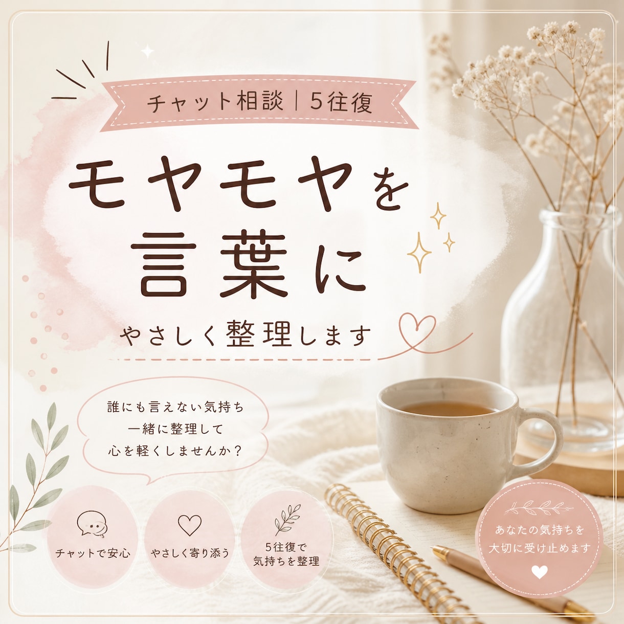 チャット5往復｜モヤモヤした気持ちを言葉にします 気軽に話せる、やさしいチャット時間です イメージ1