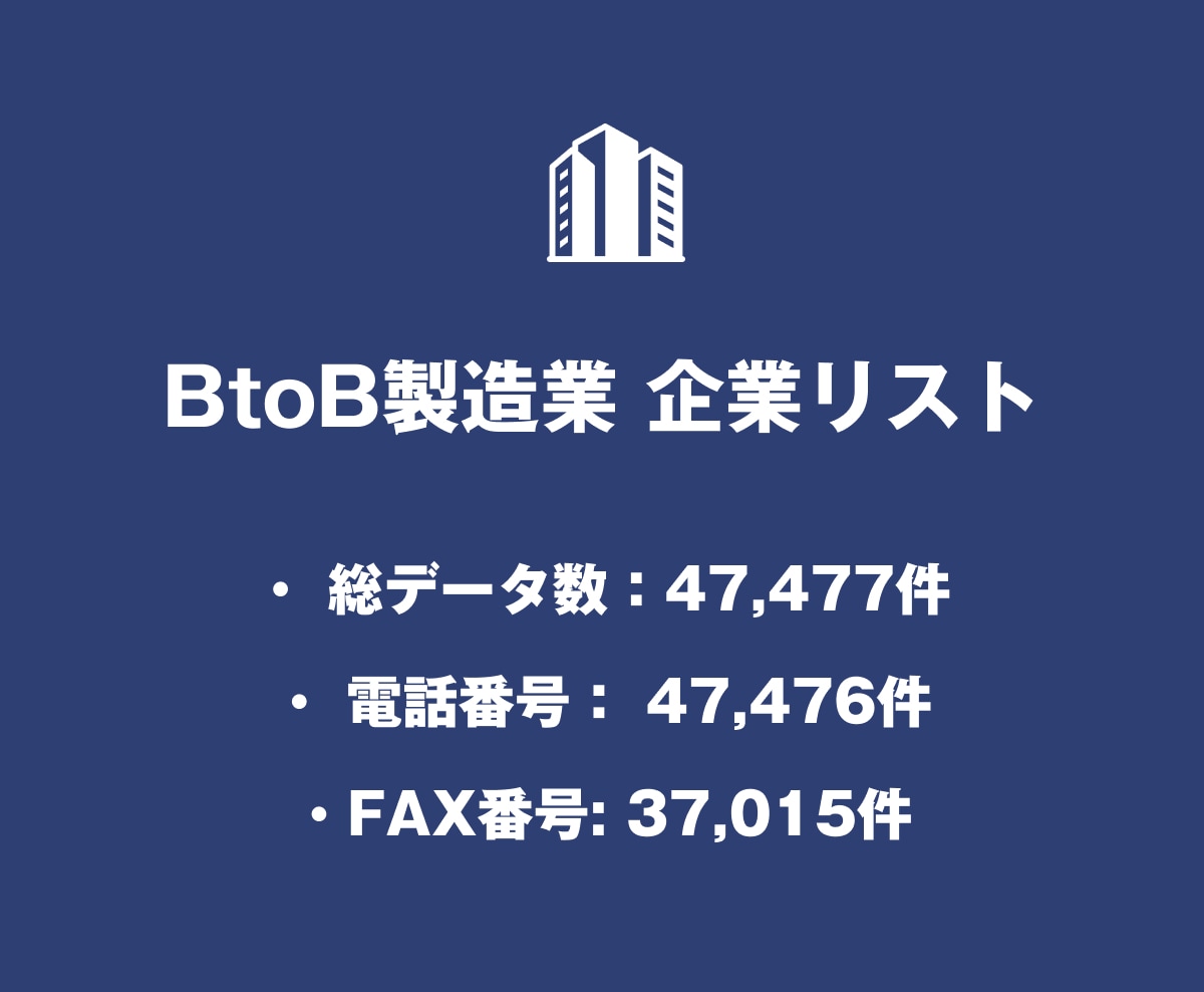 BtoB製造業 企業リスト即納します 47,477件｜法人データ（電話・FAX・HP情報含む） イメージ2