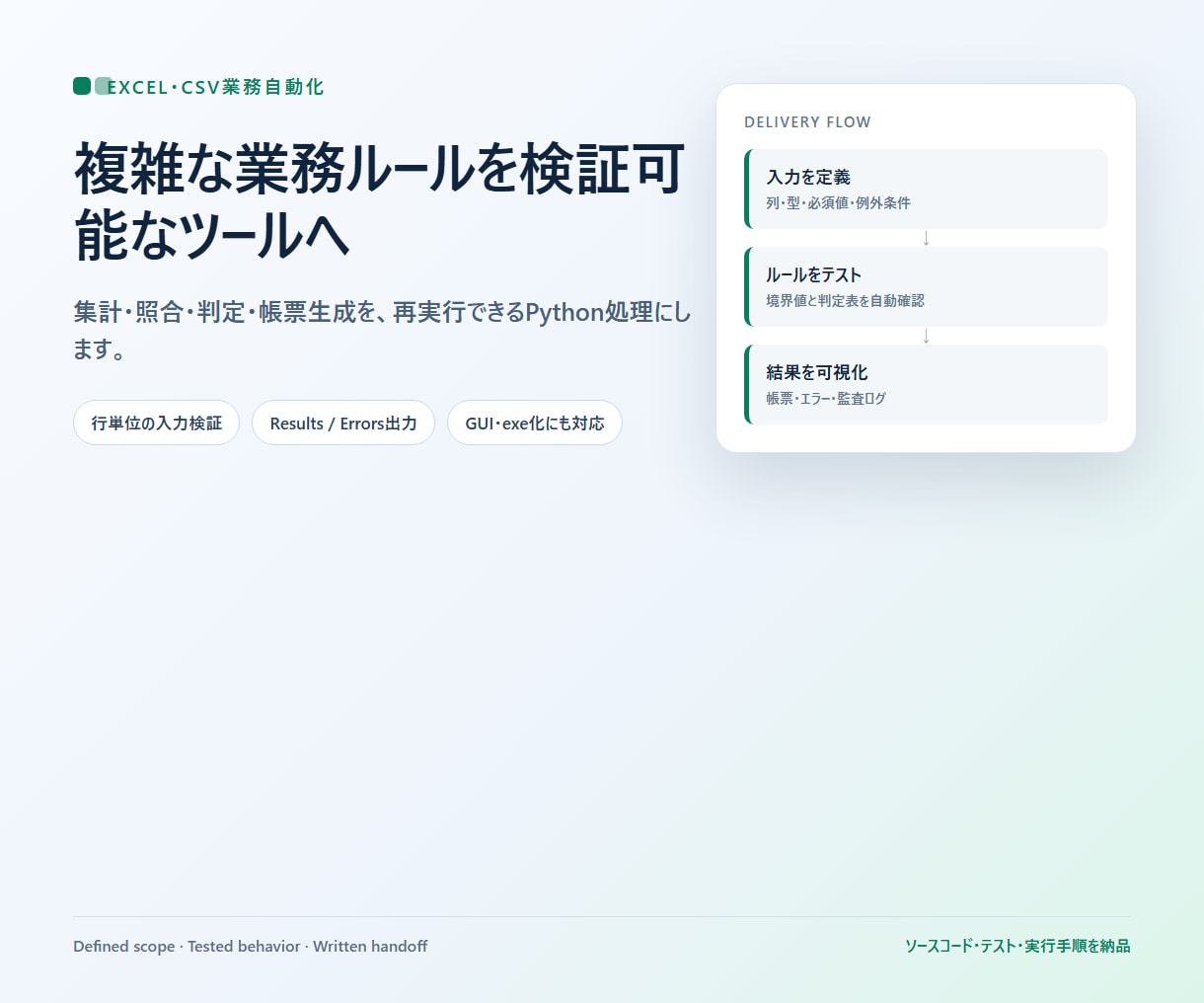 PythonでCSV・Excel業務を自動化します 複雑な業務ルールも検証可能なツールにします イメージ1