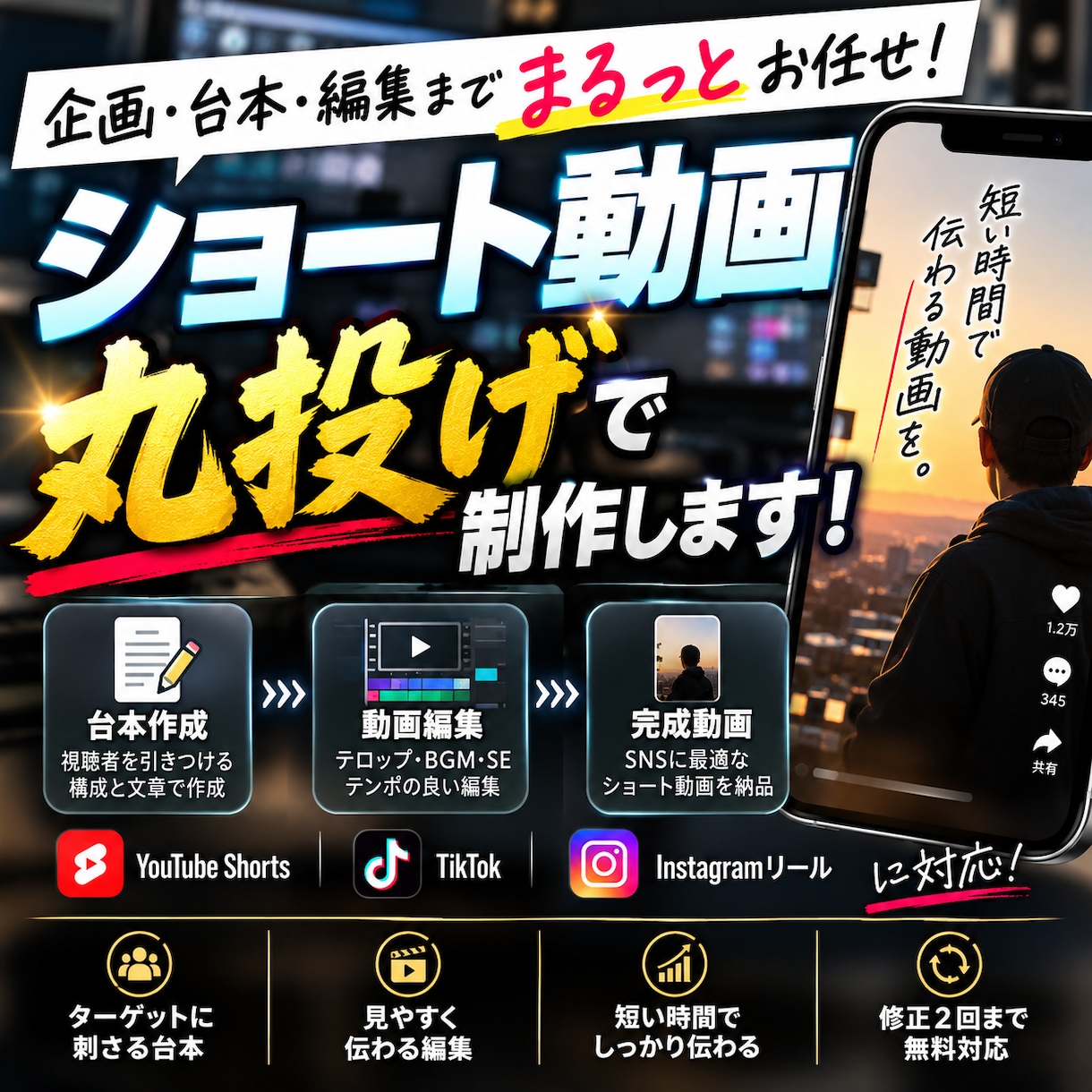 台本からショート動画制作まで丸投げで対応します 企画イメージを伝えるだけ｜台本作成＋動画編集をまとめてお任せ イメージ1