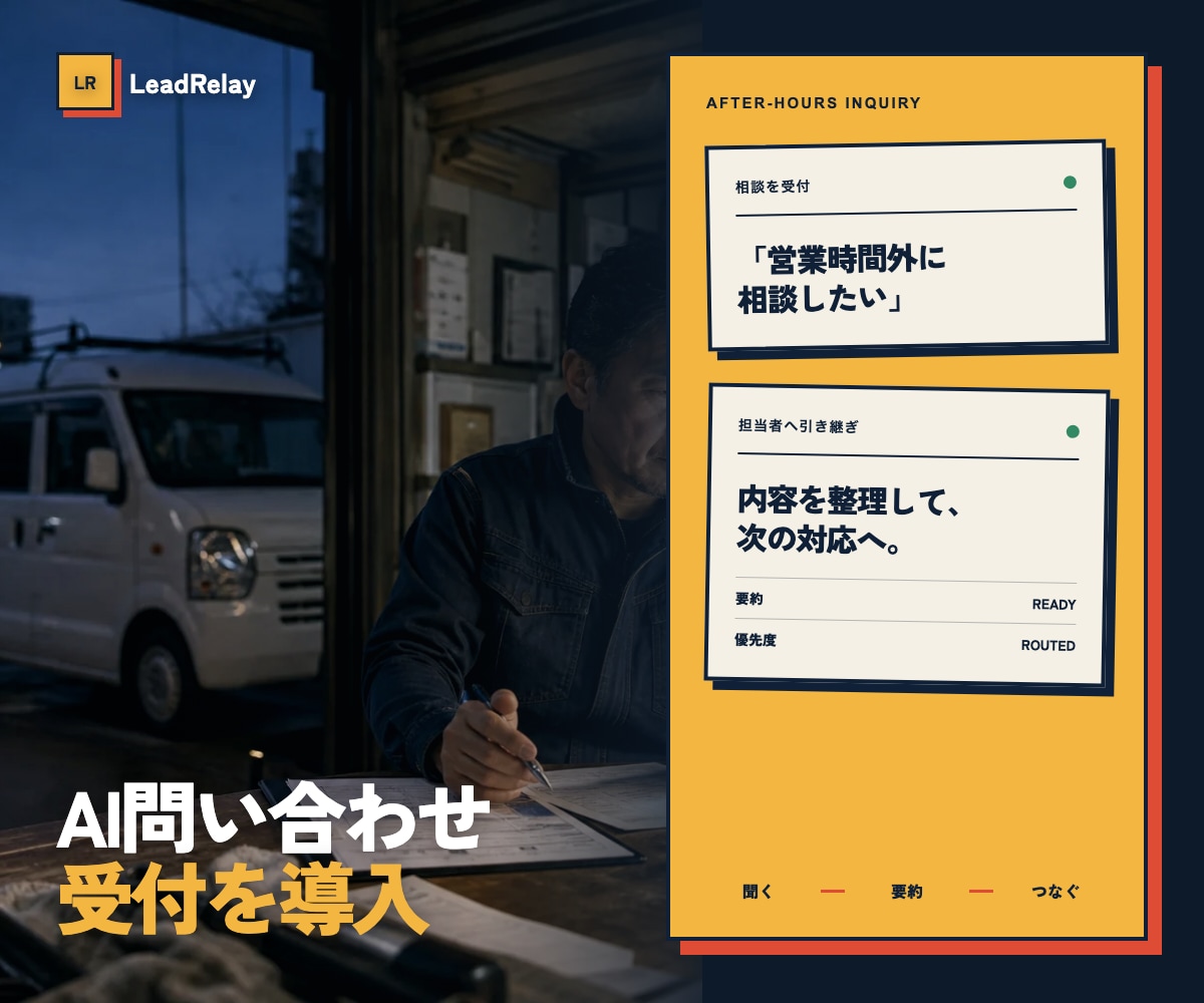 AI問い合わせ受付をサイトに導入します 営業時間外の相談を整理し担当者へ引き継ぎます イメージ1