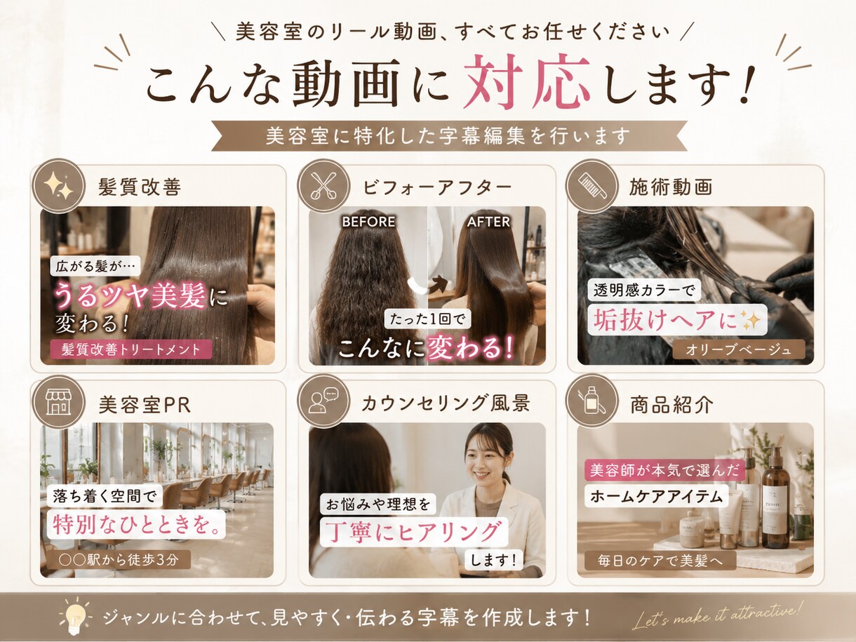 美容室専門｜リール字幕入れ代行します 美容室向けに見やすいテロップ編集を行います イメージ3