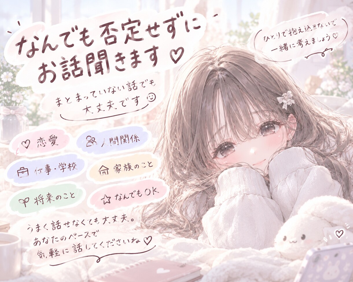 10分500円♪気軽にお話し聞きます 愚痴・恋愛・人間関係など何でもどうぞ♪ イメージ1