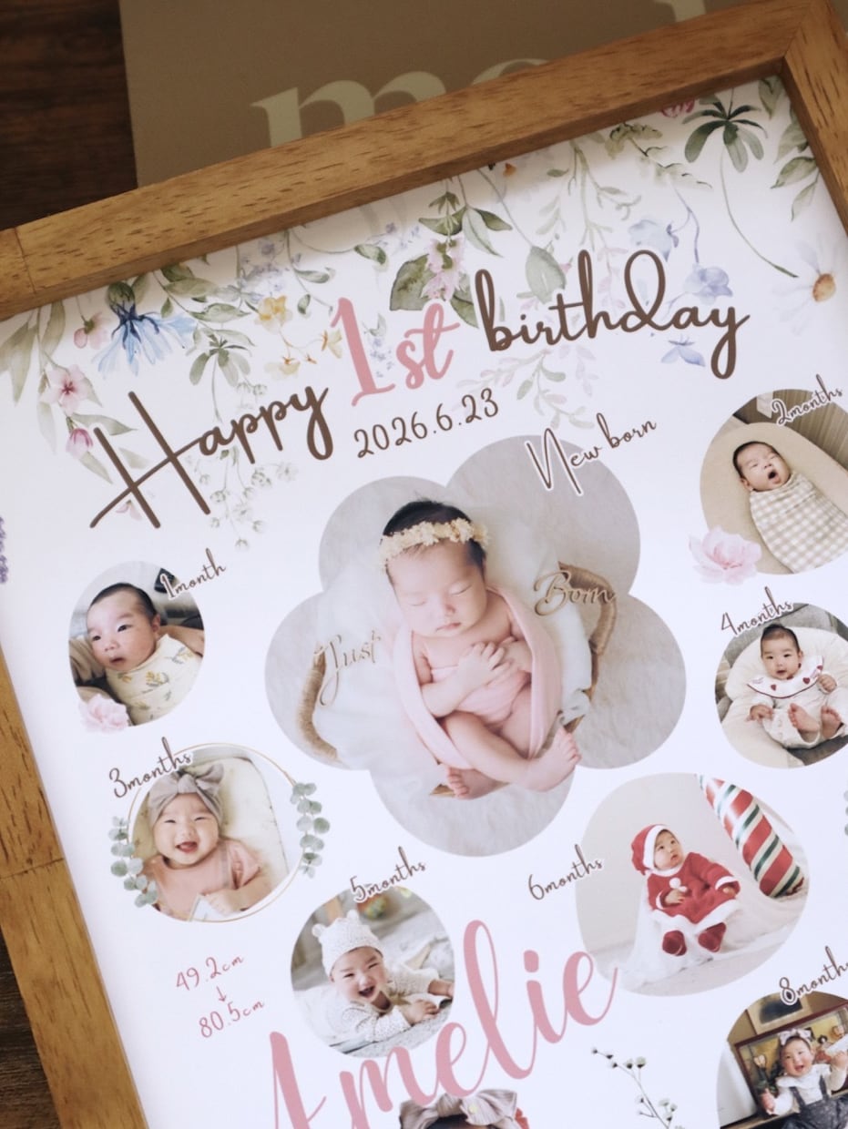 1歳記念に♡ファーストバースデーポスター作成します 水彩テイストがかわいい♡世界でひとつの記念ポスター イメージ3
