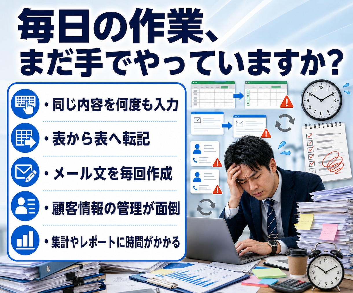 面倒な手作業をAIとシステムで自動化します 転記・集計・文章作成を小さく効率化 イメージ2