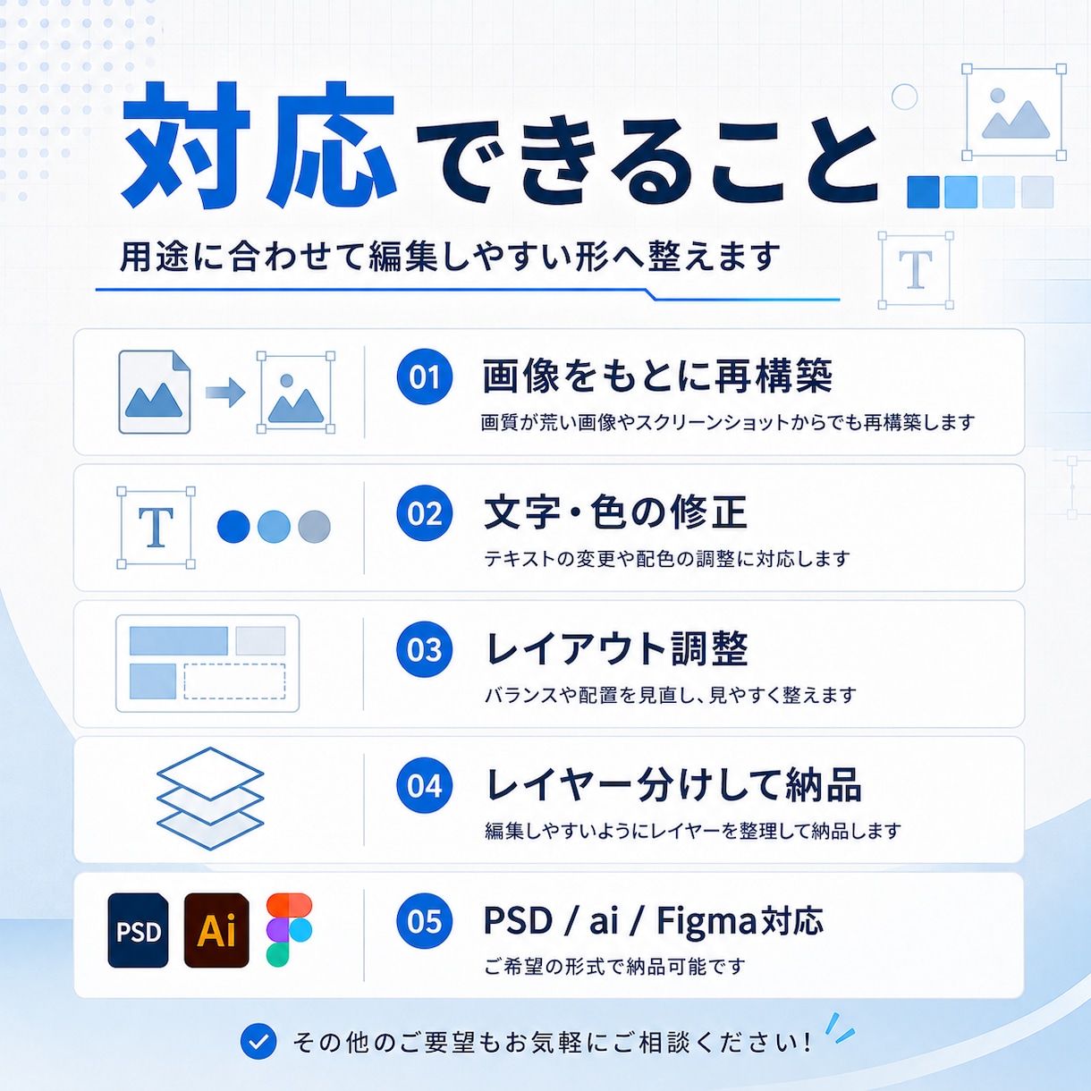 AI生成画像を編集データ化します PSD/ai/Figma等で修正しやすく整えます イメージ2