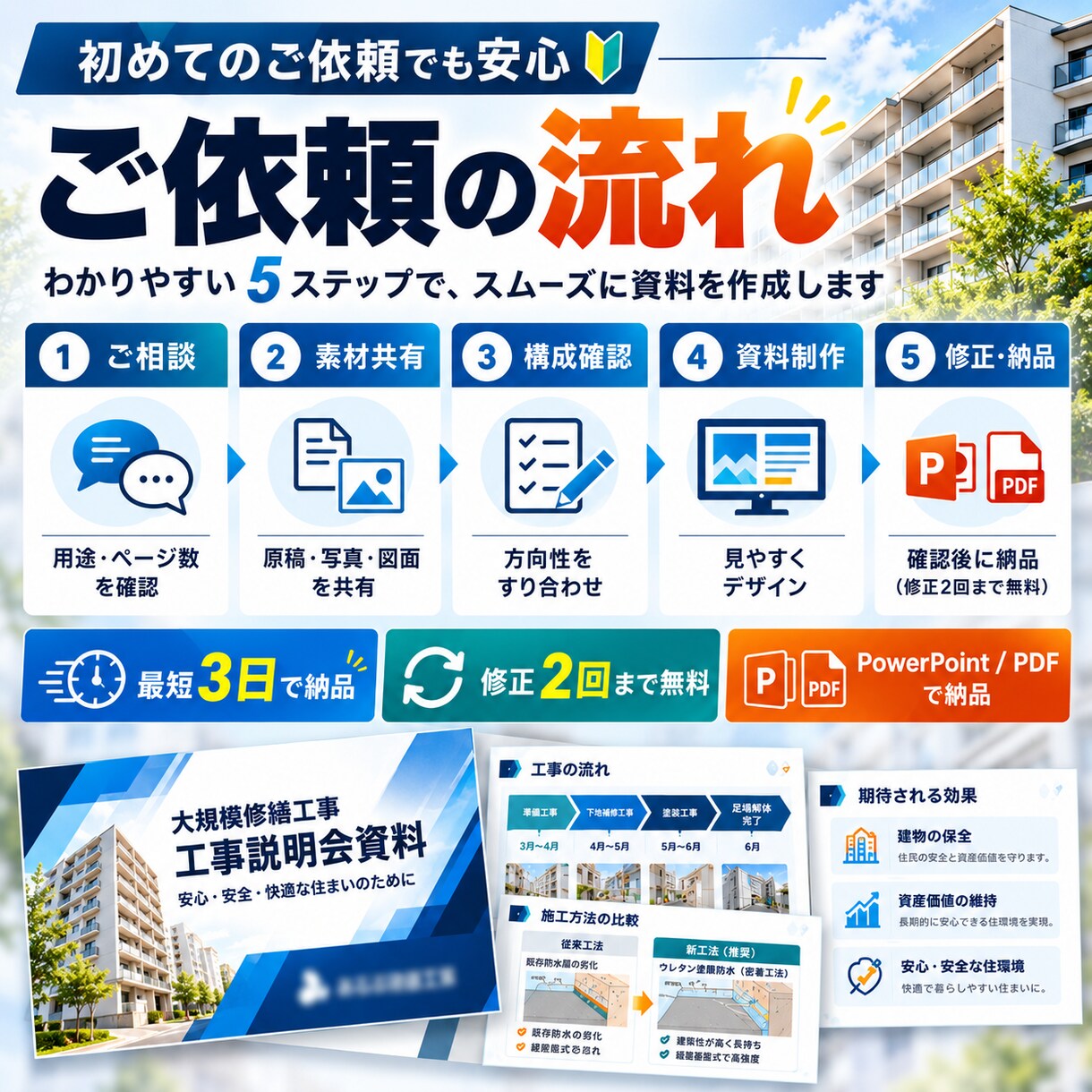 大規模修繕の住民説明会資料を作成します 1級建築施工管理技士が図解入りで分かりやすく制作 イメージ3