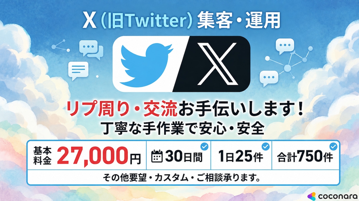 X認知拡大！手動リプ運用代行いたします ★BOT不使用！完全手動で自然に認知拡大★ イメージ1