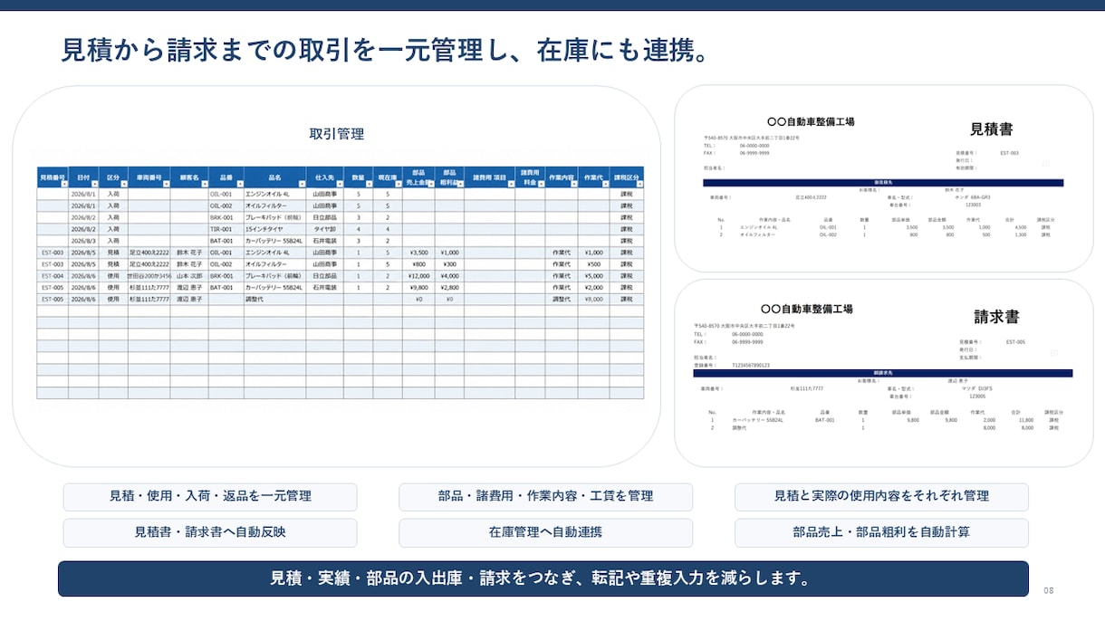 整備工場向けExcelを業務に合わせて変更します 顧客・案件・見積・請求・在庫を現場仕様に イメージ8
